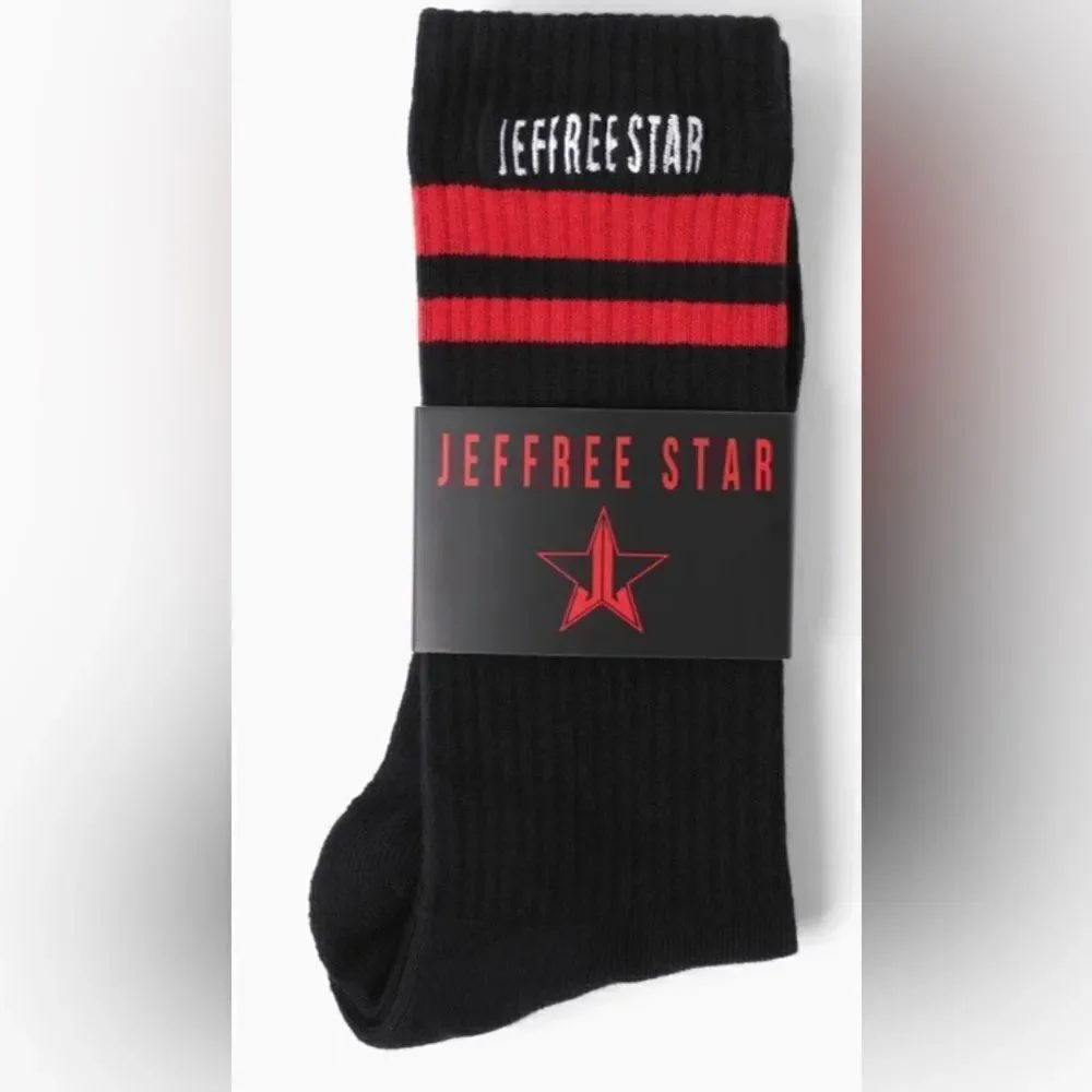NWT Jeffree Star - Black & Red Calf Socks - Jeffree Star printed on each sock